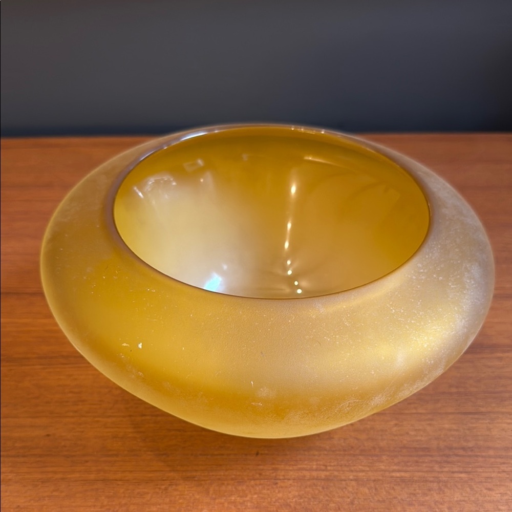 Elegant Indiana glass vintage frosted Yellow Glass Bowl large
